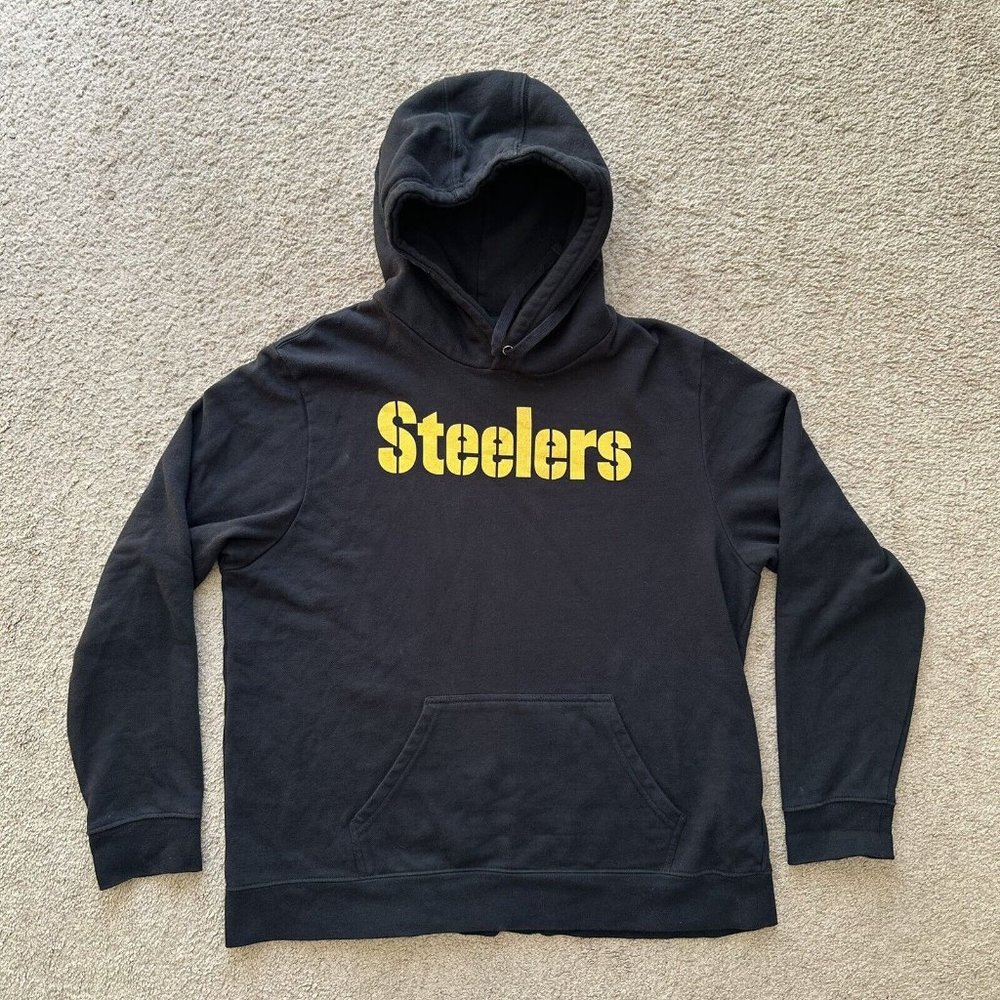 Steelers Sweatshirt Mens XL Hoodie Black Spellout Logo Fanatics #1 Dad